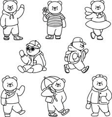 Cute Bear Silhouette Collection | Fashion Animal Clipart Fashion Cute Bears Silhouette Set | Stylish Bear Vector Pack