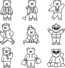 Cute Bear Silhouette Collection | Fashion Animal Clipart Fashion Cute Bears Silhouette Set | Stylish Bear Vector Pack