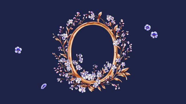 Elegant floral monogram design animated overlay, transparent 4K video, alpha channel, ProRes 4444