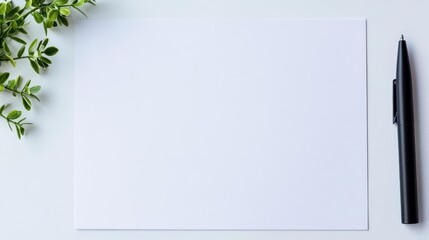 Black pen on blank white paper, ideal for writing, drawing, or notetaking, minimalist design, clean background, office supplies, creative workspace
