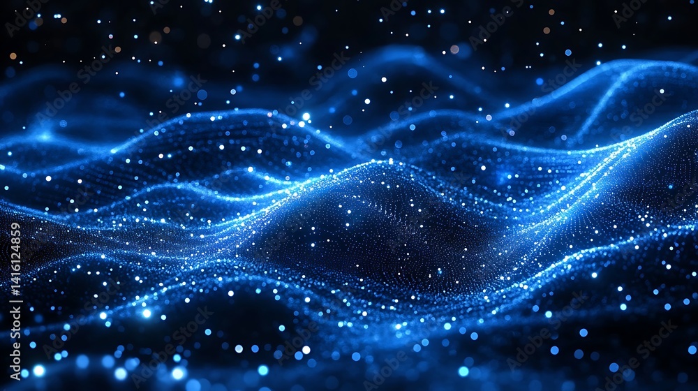 Poster abstract digital network with glowing blue nodes particles wave