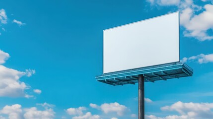 Blank outdoor billboard on blue sky background 8K high quality resolution 3D realistic illustration of a large billboard