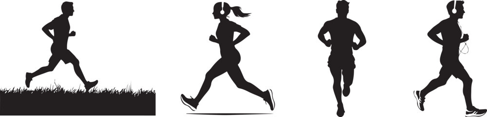 Silhouette Runners Jogging Outdoor Vector Illustration Set