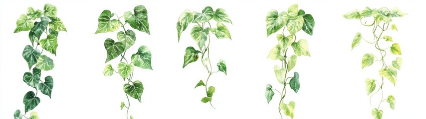 Watercolor illustration of cascading vines with heart-shaped leaves