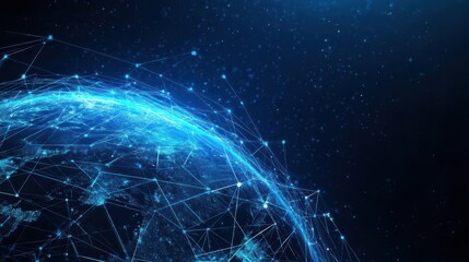 Obraz premium Blockchain transfer satellite future communications vector background Technology Cloud World Globe network fintech concept Blockchain transfer satellite future communications vecto