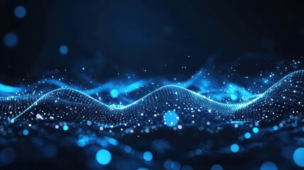 Blue and black abstract digital waves with glowing white dots AIG535