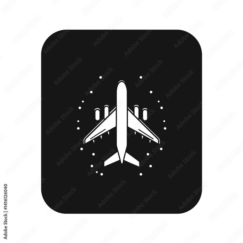 Poster airplane vector in white with transparent background rounded square