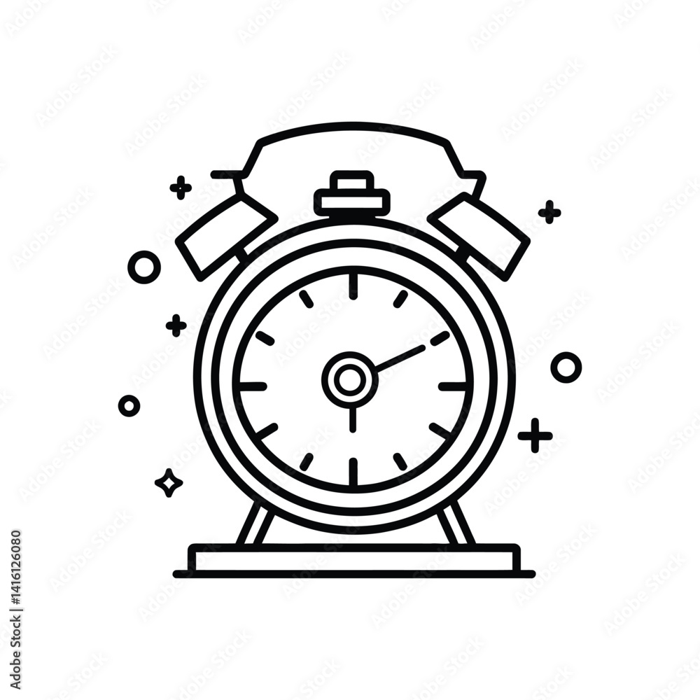 Poster alarm clock line icon with transparent background and geometric decorative elements