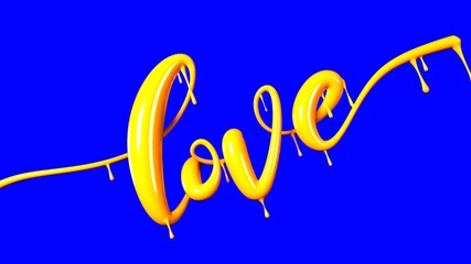Yellow love sign on a blue chroma key background.
Abstract 3D illustration.

