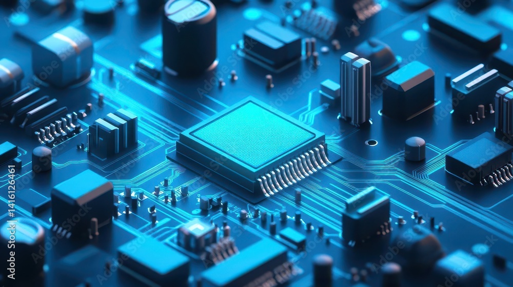 Poster blue led isometric icon led semiconductor composition light emitting diode electronic component icon
