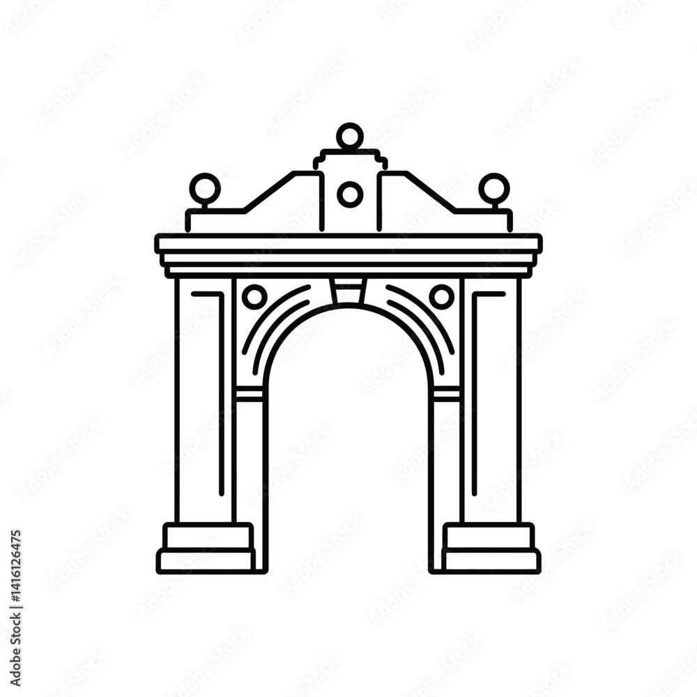Poster archway portal gate outline icon with rounded details on transparent background