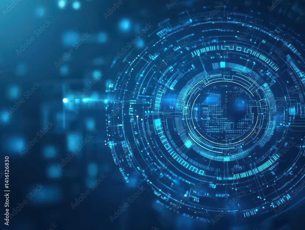 Poster Blue technology background and abstract digital tech circlecopy space