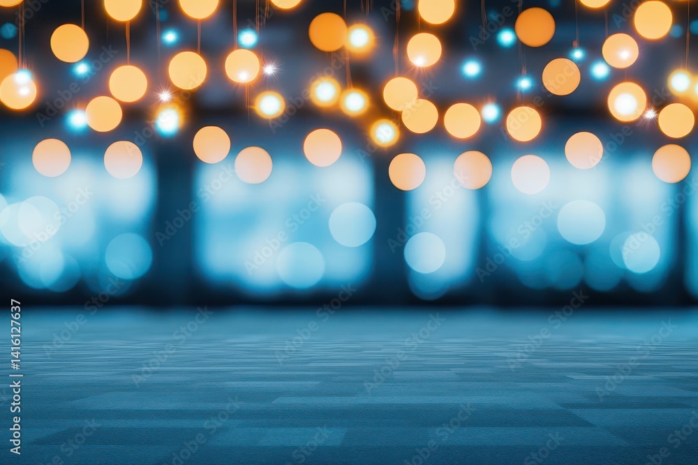 Poster blurry hall meeting with bokeh lights