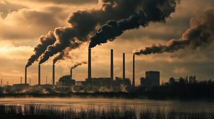 Industrial Pollution: A Grim Sunset Over Smog-Filled Skies