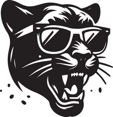 panther head with sunglass vector,  panther head silhouette vector, vector illustration black and white