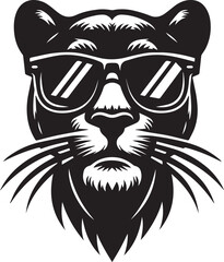 Obraz premium panther head with sunglass vector, panther head silhouette vector, vector illustration black and white