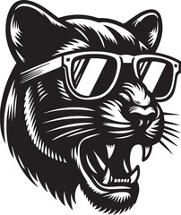 panther head with sunglass vector,  panther head silhouette vector, vector illustration black and white
