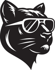 panther head with sunglass vector,  panther head silhouette vector, vector illustration black and white