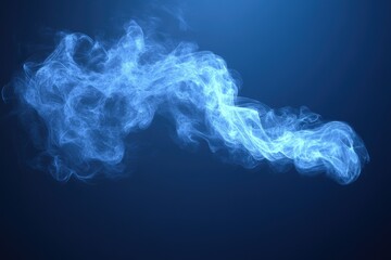 Swirling blue vapor rises against a dark, gradient background. Subtle texture and wispy details