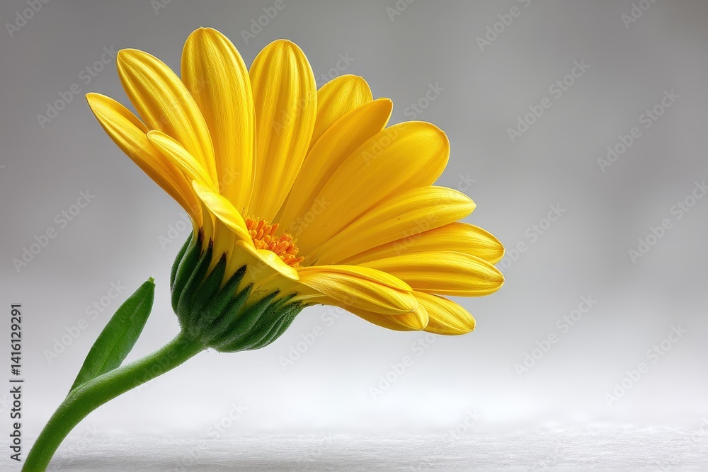 Poster single yellow daisy isolated on soft gradient background with sharp petal detail and natural light a
