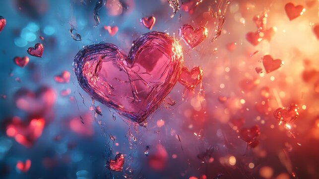 Heart-shaped crystal immersed in a dynamic bloodstream, symbolizing technological advancements in heart health monitoring. health science background
