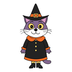 A playful cat dressed as a witch, wearing a pointy hat and a tiny broomstick, with a mischievous grin, ready to cast spells and bring magic to life!