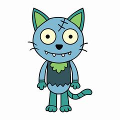 A spooky Halloween zombie bad cat with glowing eyes, torn fur, and a creepy grin stalks the night, spreading chills and chaos under the full moon's eerie glow.