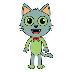 A spooky Halloween zombie bad cat with glowing eyes, torn fur, and a creepy grin stalks the night, spreading chills and chaos under the full moon's eerie glow.