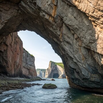 Natural arch in Perce Rock at Ile Bonaventure, Quebec, Canada