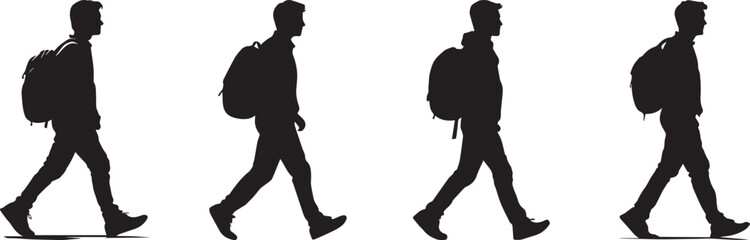Silhouette Boys Walking with Backpacks Vector Illustration