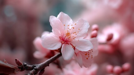 Obraz premium Close-up of Blooming Cherry Blossom Flowers in Soft Pink Hues