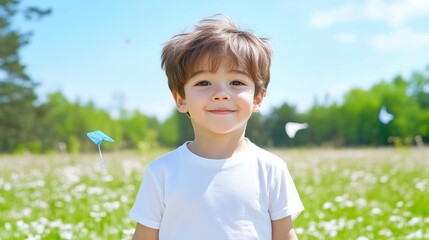 Smiling child playing in a field