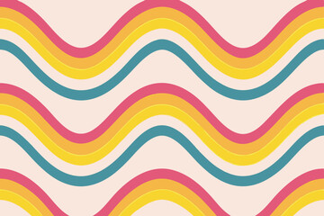 Retro Style Colorful Wavy Stripes Pattern on Cream