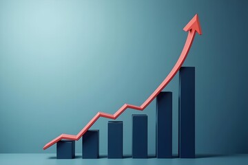Financial Growth Visualization with Upward Arrow and Business Chart