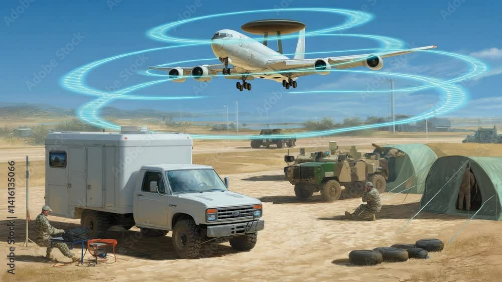 Aufkleber awacs aircraft supporting ground and air units with battlefield data generative ai