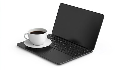 Fototapeta premium cup of coffee on laptop