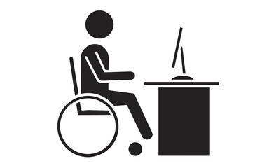 車椅子利用者がデスクでパソコン作業をするアイコンイラスト