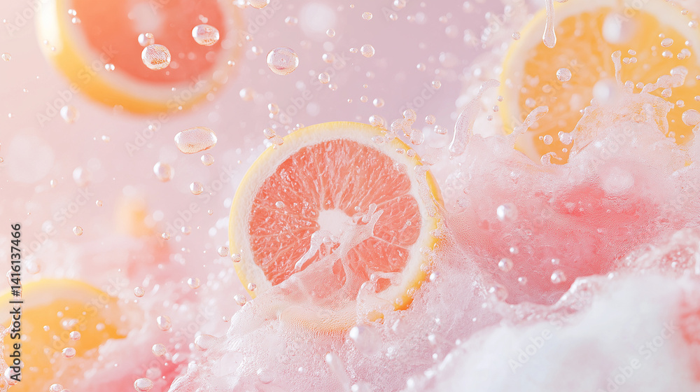 Aufkleber refreshing citrus splash: a vibrant explosion of citrus slices dancing in water, capturing a moment 