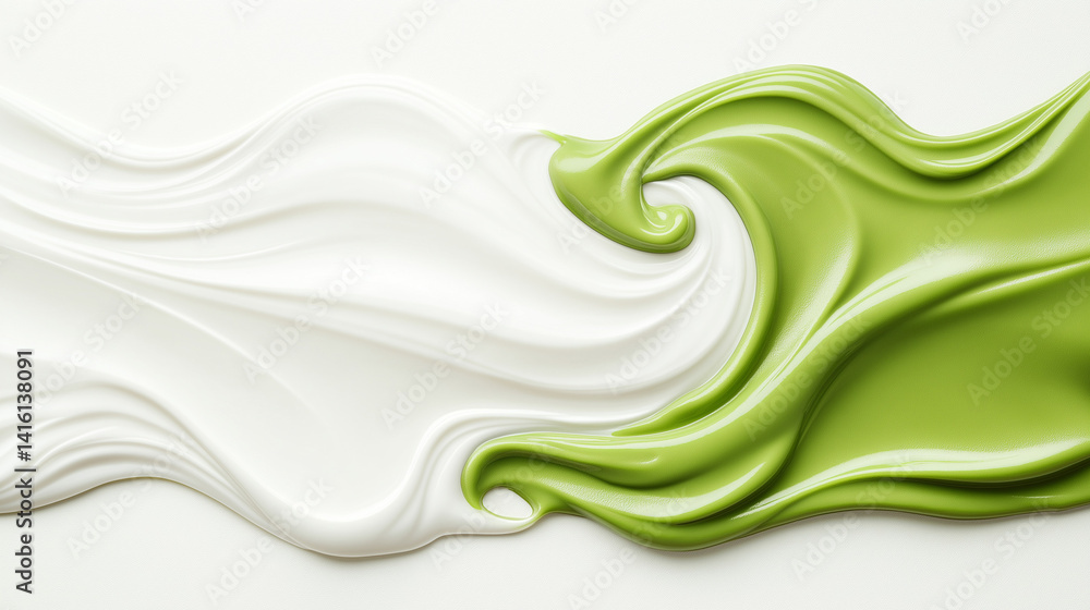Poster swirl of delight: abstract composition of smooth, swirling streams of white and green, creating a vi