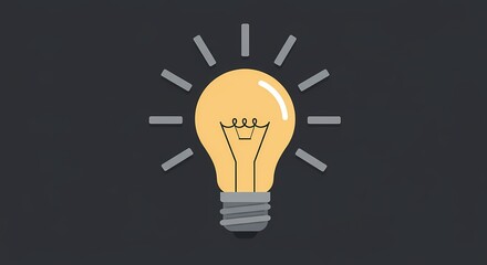 The image shows a glowing yellow light bulb emitting rays, a common visual representation of a bright idea or illumination. 