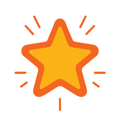 High quality bright yellow star icon with bold orange outline on white background for web and graphic use