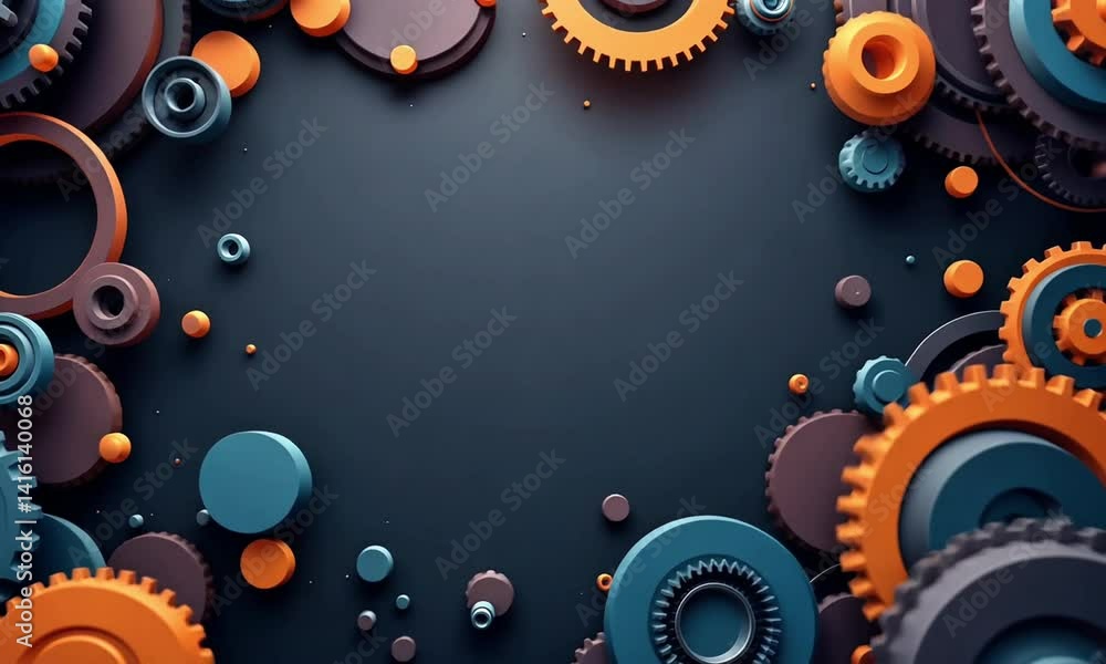 Poster abstract gears and cogs arrangement on dark background backdrop