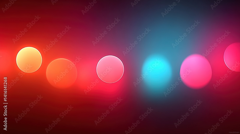 Poster bright blurred glowing neon dots in pink blue and red colors softly arranged in circular gradient ag