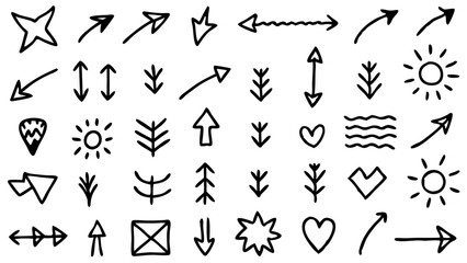Hand-drawn arrows, markers and shapes – vector doodles for notes and highlights on transparent background