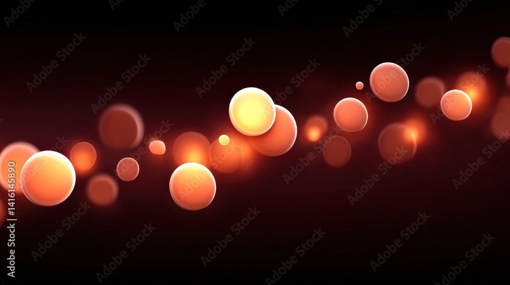 Poster bokeh red and orange lights glowing in dark ambiance in shallow depth with smooth circular reflectio
