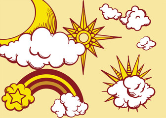 Celestial Floral Illustration – Hand Drawn Vector with Cosmic Sky Theme