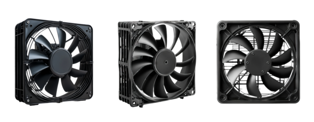 Black Computer Cooling Fans with Blades for Powerful Airflow On Transparent Background