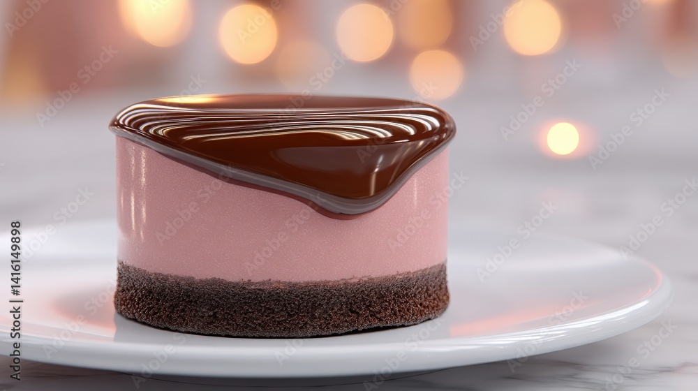 Aufkleber rich chocolate mousse on white plate with glossy ganache topping served in simple modern styling wit