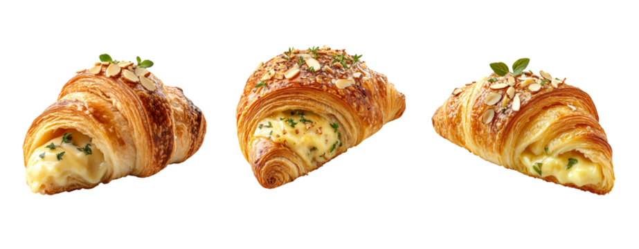 Delicious Croissants with Creamy Filling and Garnish on Transparent Background