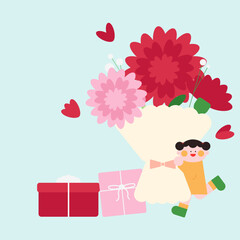 big carnation bouquet with girl